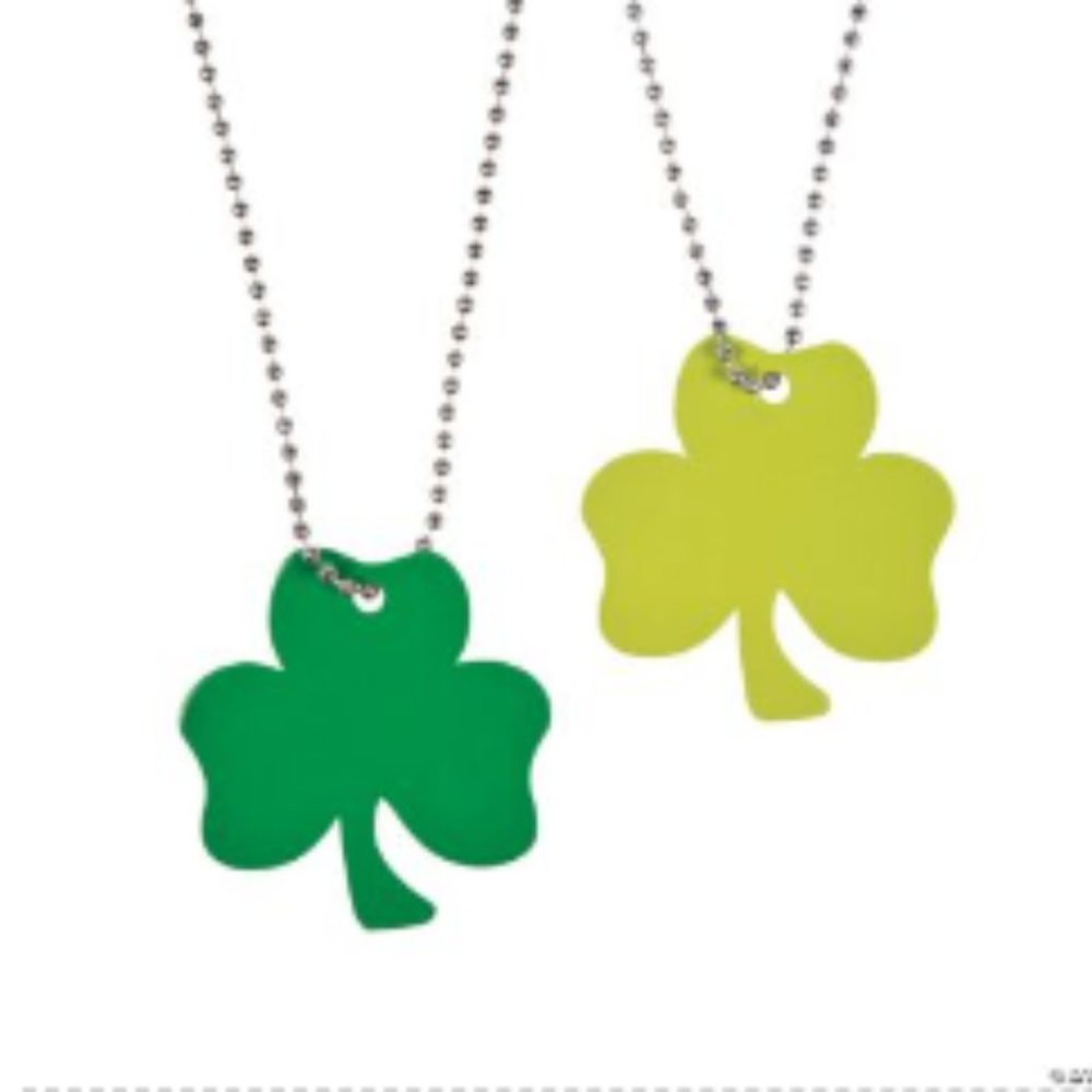 SHAMROCK SHAPED METAL DOG TAG NECKLACE (Light Green or Kelly Green)